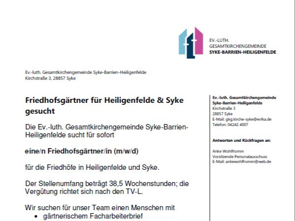 Stellenanzeige Friedhofsgärtner für Heiligenfelde &amp; Syke